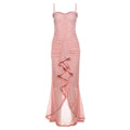 Damen Elegantes Maxikleid mit Rüschendetails und leicht transparentem Stoff R&B