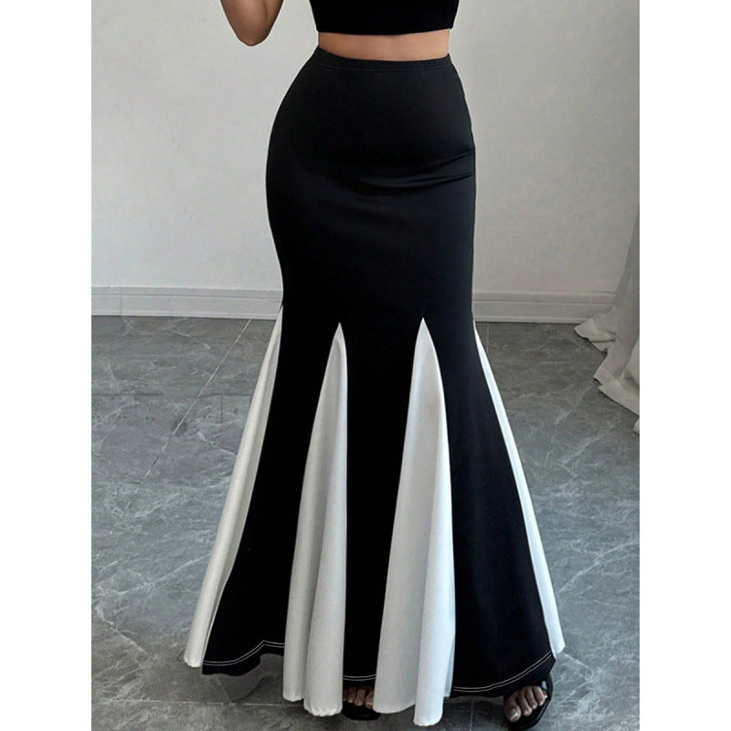 Damen Eleganter Maxi-Rock mit kontrastierenden Volantdetails und hohem Bund R&B