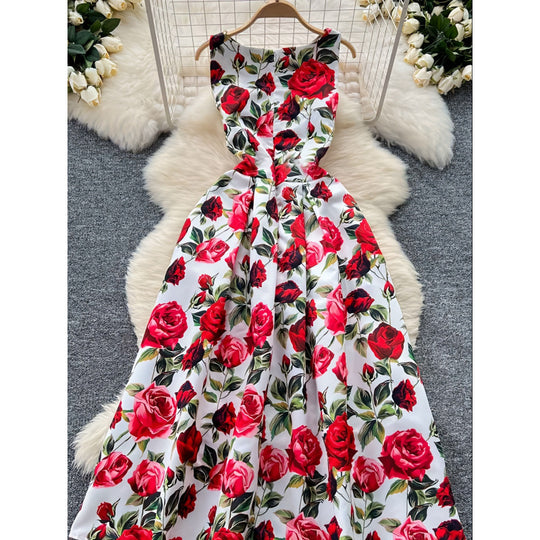 Damen A-Linien Kleid mit floralen Mustern und schwingendem Saum R&B