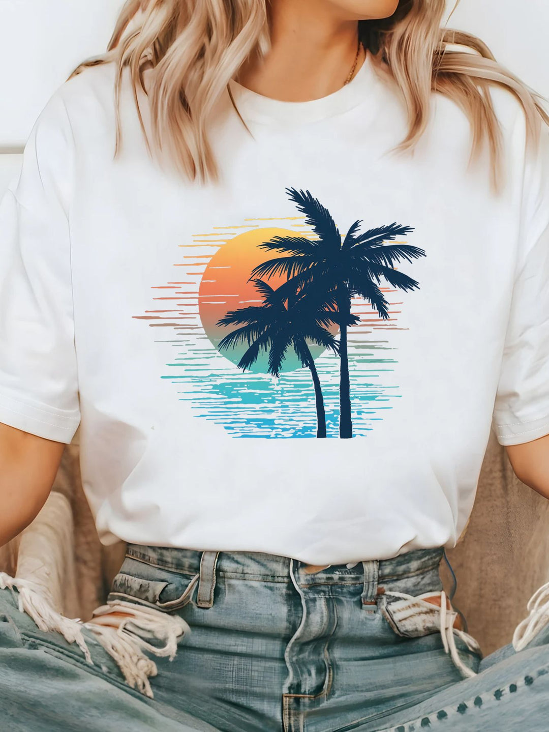 Damen T-Shirt mit kreativem Grafikdruck und luxuriösen Paillettenakzenten R&B
