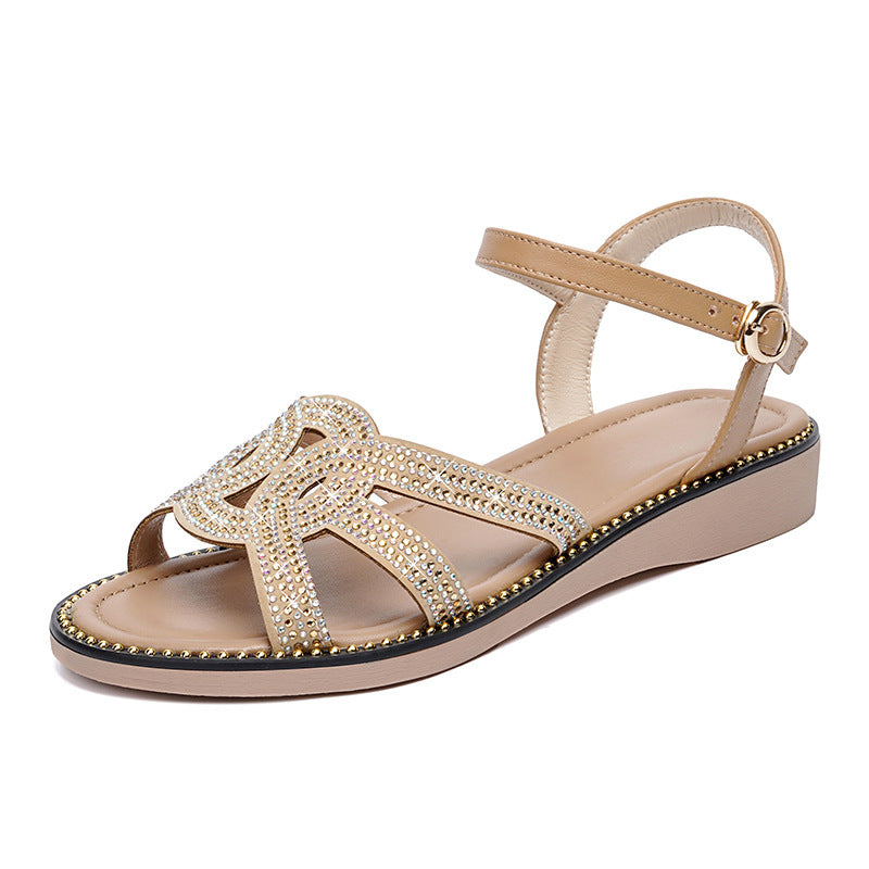 Damen Sandalen mit funkelndem Strass und verstellbarem Riemen R&B