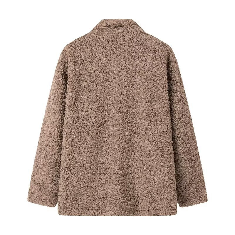 Damen kuschelige Fleecejacke mit Knopfverschluss und hohen Kragen R&B