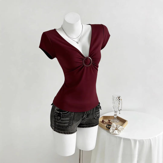 Damen Figurschmeichelndes Shirt mit dekorativem Ringdetail R&B