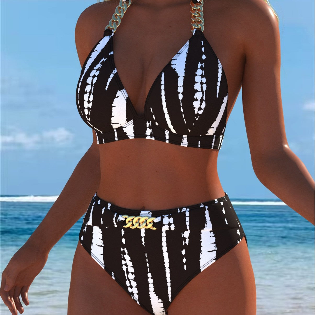Damen Bikini mit luxuriösem Marmormuster und edlen Details R&B