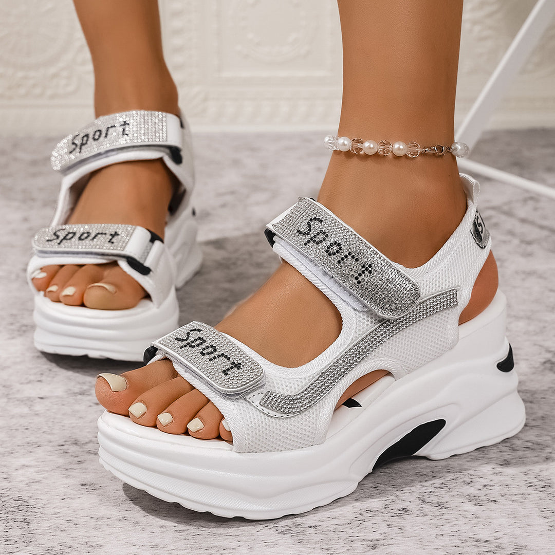 Damen Sportliche Wedge-Sandalen mit atmungsaktiver Oberflächenstruktur und klettbarem Verschluss R&B