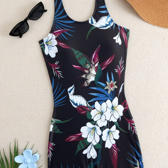 Damen Einteiler Badeanzug mit floralen Mustern und sportlichem Schnitt R&B