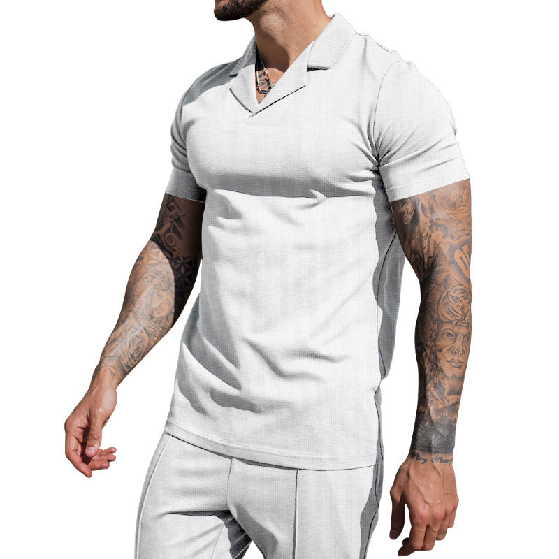 Herren Kurzarm Hemd mit klassischem Henley-Ausschnitt und strukturierter Oberflächenbeschaffenheit R&B