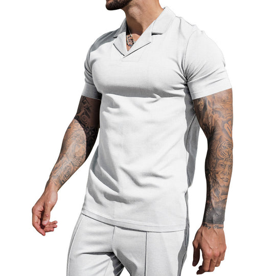 Herren Kurzarm Hemd mit klassischem Henley-Ausschnitt und strukturierter Oberflächenbeschaffenheit R&B