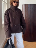 Damen modische Doppelreiher-Jacke mit hohem Kragen und strukturiertem Design R&B