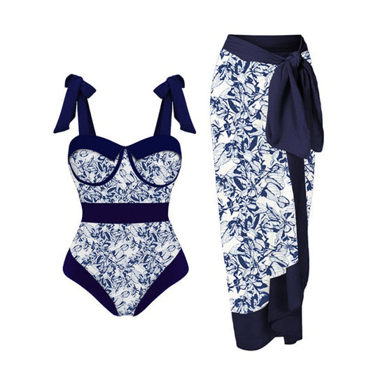 Damen Bikini-Set mit floralem Design und elegantem Überrock R&B