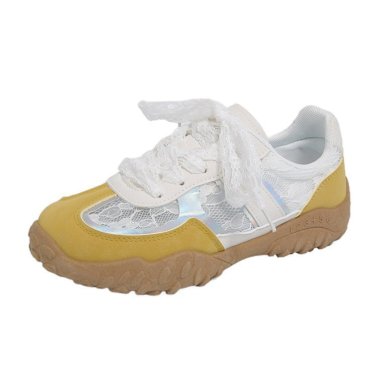 Damen modische Sneakers mit eleganter Spitze und transparenter Schnürung R&B