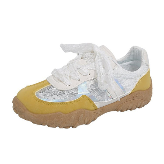 Damen modische Sneakers mit eleganter Spitze und transparenter Schnürung R&B