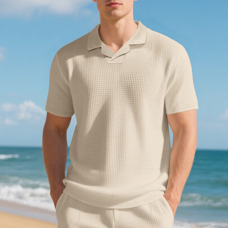 Herren Kurzarm Poloshirt mit strukturiertem Design und modernem Stehkragen R&B