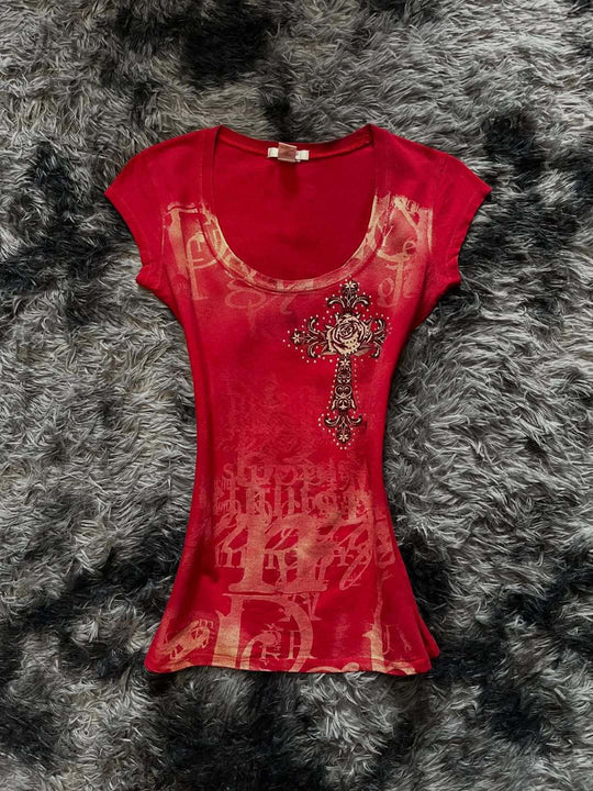 Damen modisches T-Shirt mit einzigartigem Cross-Design R&B