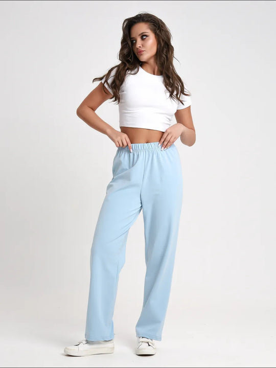 Damen lässiges Set mit cropped Oberteil und weiten Stoffhosen R&B
