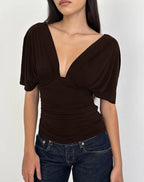 Damen Elegantes Oberteil mit tiefem V-Ausschnitt und lässigem Drapierungsdesign R&B