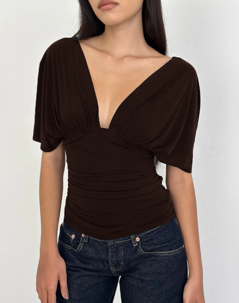 Damen Elegantes Oberteil mit tiefem V-Ausschnitt und lässigem Drapierungsdesign R&B