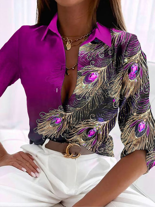 Damen Elegantes Hemd mit Pfauenmuster und modernen Akzenten R&B