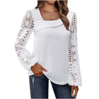 Damen Bluse mit floralen Spitzenärmel und voluminösem Schnitt EB