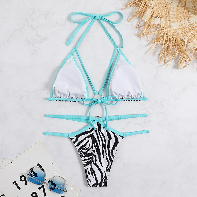 Damen Triangel-Bikini mit einzigartigem Ringdetail und trendy ZR&Bra-Muster R&B