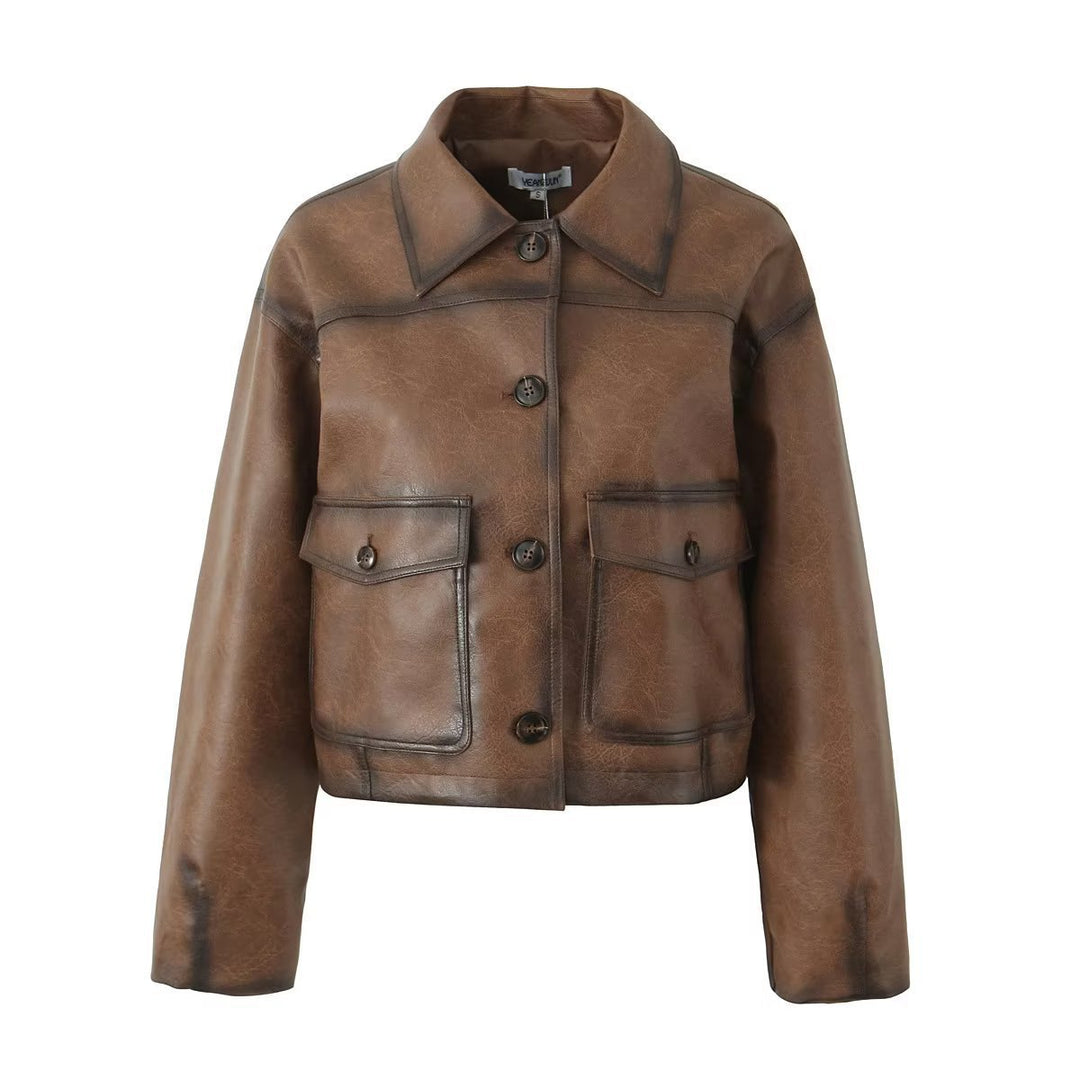 Damen Kunstlederjacke mit praktischen Taschen und modernem Schnitt R&B