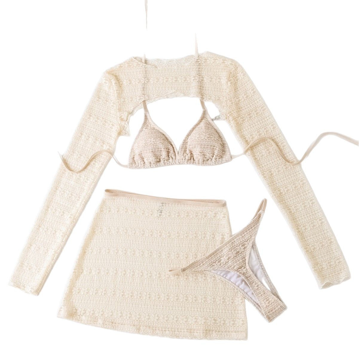 Damen Bikini-Set mit transparentem Cover-Up und figurbetonendem Design R&B