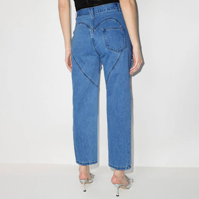 Damen ripped Jeans mit strassbesetzten Schnittstellen R&B