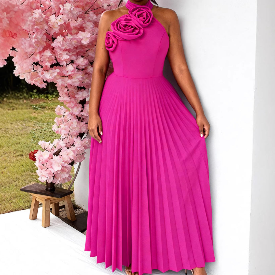 Damen Maxikleid mit asymmetrischem Schnitt und dekorativen Rosenapplikationen R&B