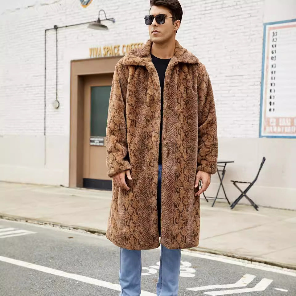 Herren Modischer Kunstfellmantel im Schlangenleder-Look R&B