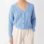 Damen Strickjacke mit filigranem Lochmuster und Wellenabschlüssen R&B