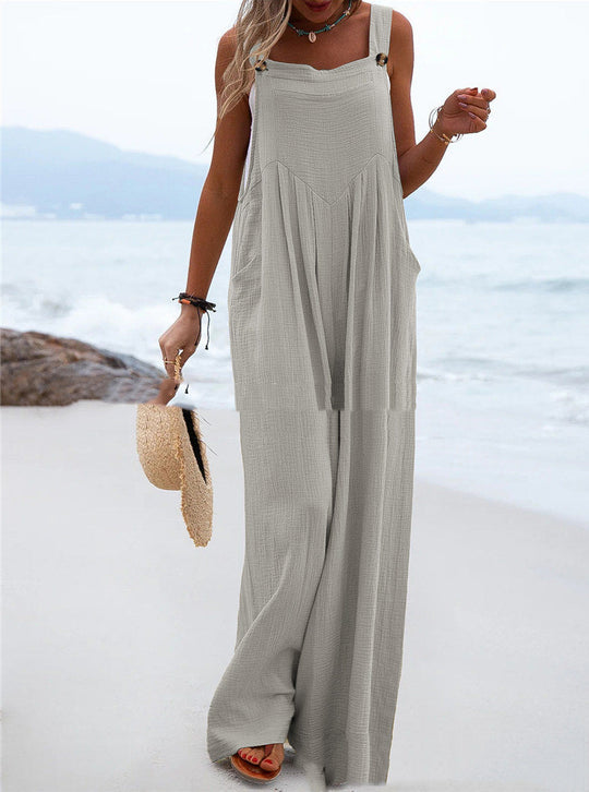 Damen luftiger Jumpsuit mit praktischen Taschen und verstellbaren Trägern R&B