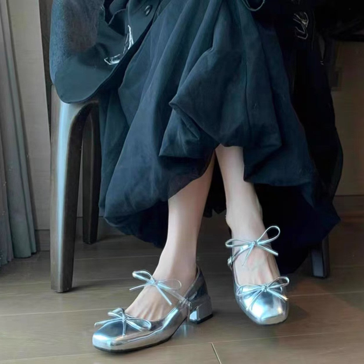 Damen elegante Ballerinas mit glänzender Oberfläche und niedlichem Schleifendetail R&B