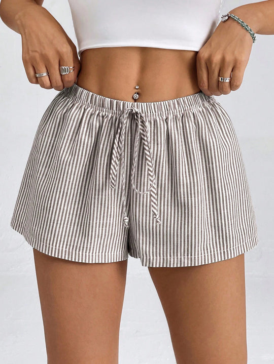 Damen gestreifte Freizeithose mit verstellbarem Kordelzug R&B