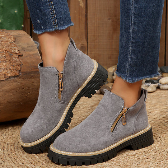 Damen modische Ankle-Stiefeletten mit seitlichem Reißverschluss und rutschfester Sohle R&B