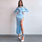 Damen Elegantes schulterfreies Maxikleid mit raffinierten Riemen R&B