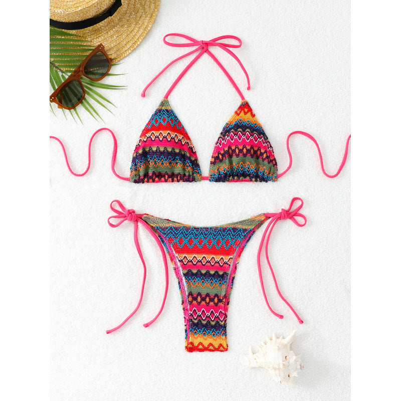 Damen Triangel-Bikini-Set mit farbenfrohem Ethno-Muster R&B