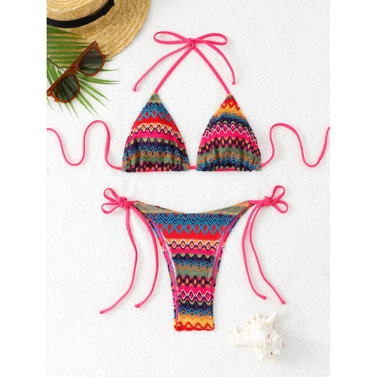 Damen Triangel-Bikini-Set mit farbenfrohem Ethno-Muster R&B