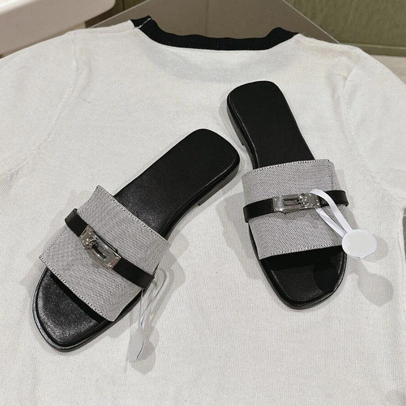 Damen elegante Flip-Flops mit modischen Riemen und komfortablem Fußbett R&B