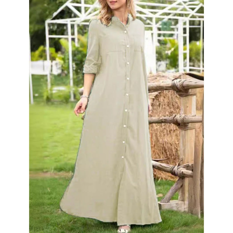 Damen Hemdblusenkleid mit verdecktem Knopfverschluss und seitlichen Taschen R&B