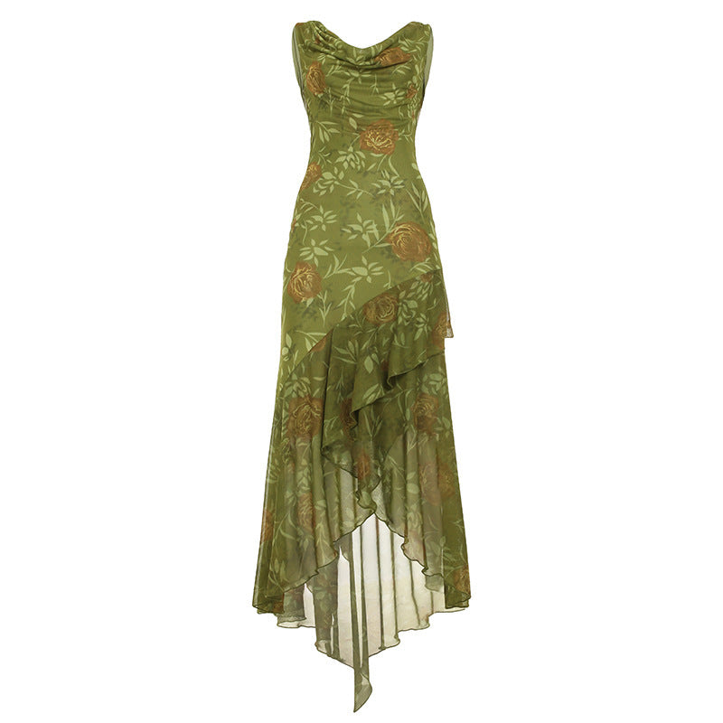 Damen Maxikleid mit asymmetrischem Saum und floralem Design R&B
