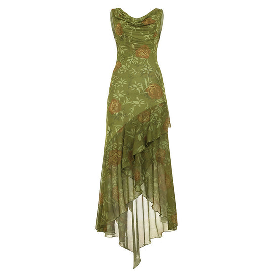 Damen Maxikleid mit asymmetrischem Saum und floralem Design R&B