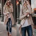 Damen Flauschiger Cardigan mit abnehmbarem Kunstfellkragen R&B