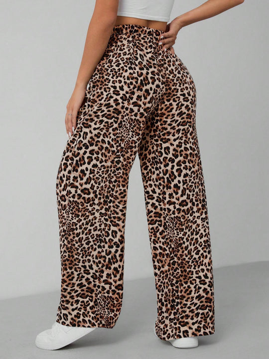 Damen Relaxed Fit Leopardenmuster Palazzo-Hose R&B