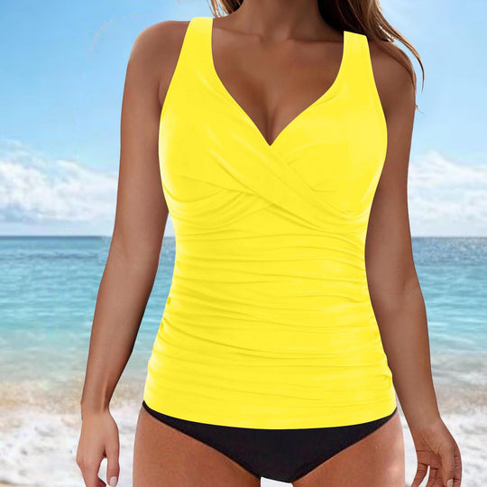 Damen elegantes Wickel-Badeoberteil mit Rüschen R&B