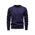Herren Strickpullover mit strukturiertem Rautenmuster und klassischem Rundhalsausschnitt