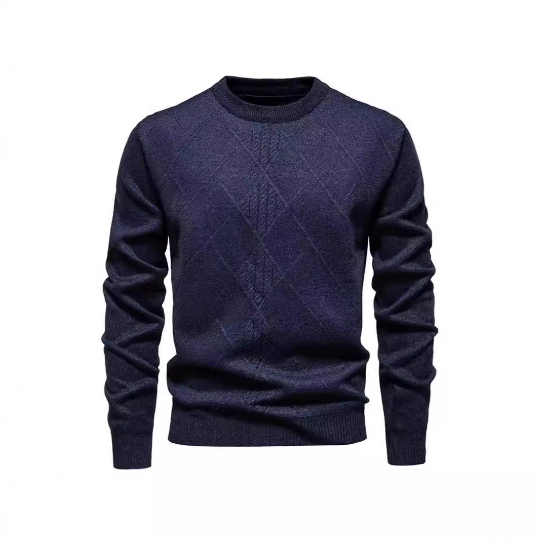 Herren Strickpullover mit strukturiertem Rautenmuster und klassischem Rundhalsausschnitt
