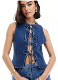 Damen Denim-Weste mit innovativem Schnürverschluss und stylischem Design R&B