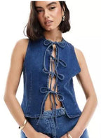 Damen Denim-Weste mit innovativem Schnürverschluss und stylischem Design R&B