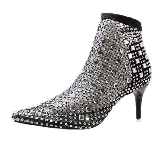 Damen elegante Netz-Stiefeletten mit funkelnden Strassverzierungen R&B