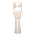 Damen elegantes Crop-Top und weit geschnittene Hose Set R&B